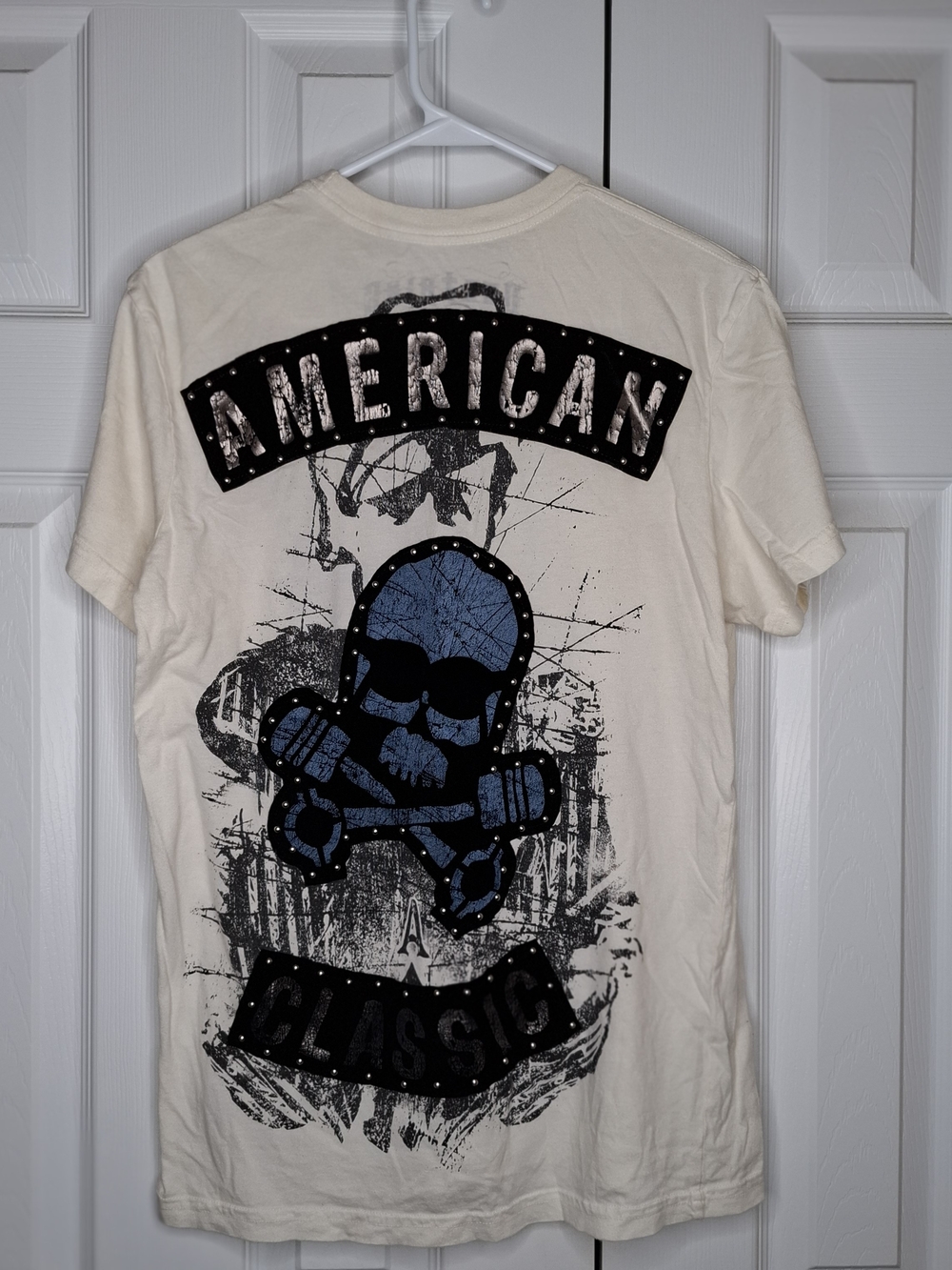 Doctrine American Classic Skull Graphic Tee - Cream, Black, & Blue